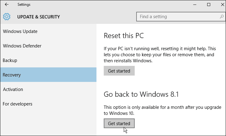 recuperarea Windows 10