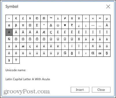 Simboluri pentru semnele de accent în Word pe web