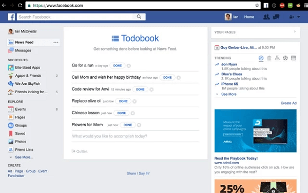 Todobook vă blochează fluxul de știri Facebook până când vă faceți prioritățile pentru ziua respectivă.