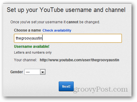 configurați numele de utilizator YouTube
