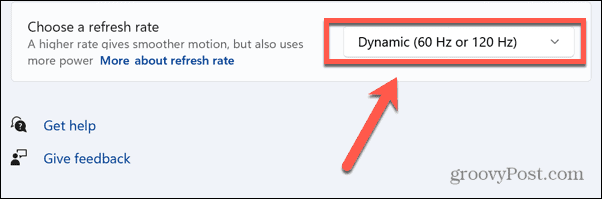 Rata de reîmprospătare dinamică Windows 11