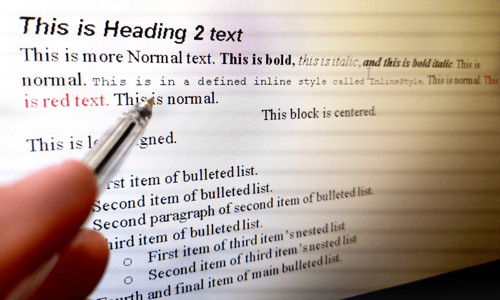 Exemple de formatare a textului într-un document prezentat