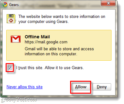 Permiteți gmail să acceseze Google Gears