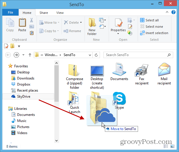 Adăugați SkyDrive la Windows Faceți clic dreapta pe Meniu Trimiteți