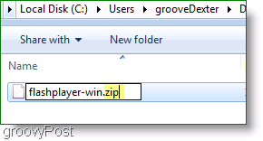 Captura de ecran: Windows 7 fișier Flashplayer ZIP
