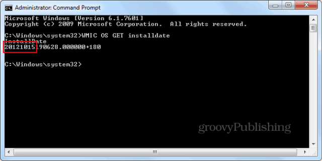 Data instalării Windows cmd promptwmic introduce