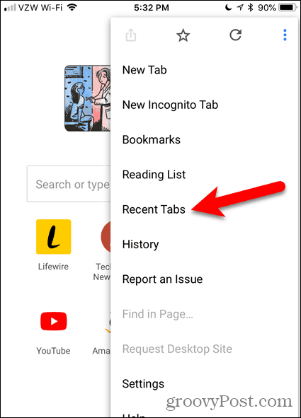 Atingeți filele recente din Chrome pentru iOS