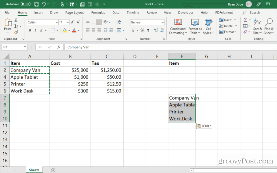 lipirea celulelor vizibile în excel