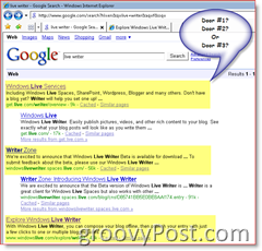 Imaginea rezultatelor căutării Google pentru Windows Live Writer