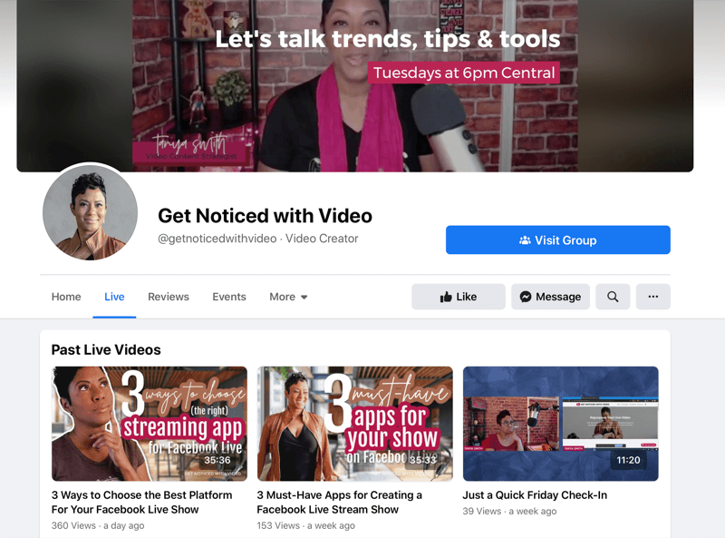 captură de ecran a paginii de destinație a canalului YouTube de la @ getnoticedwithvideo cu diverse videoclipuri despre sfaturi, trucuri și tendințe, așa cum se aplică videoclipurilor online