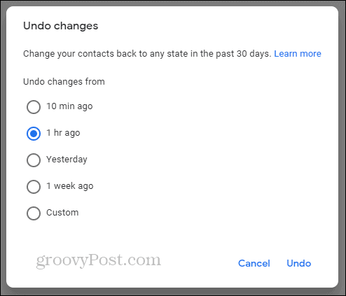 Contacte Google Anulează calendarul modificărilor