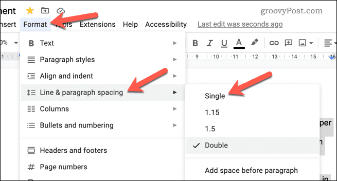 Setați spațierea unică dintre rânduri în Google Docs