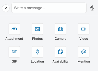 Opțiuni de postare a aplicației mobile LinkedIn, inclusiv atașament și GIF