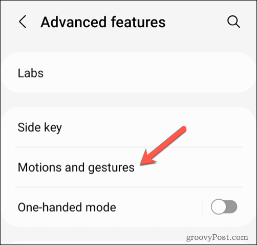 Meniul de mișcări și gesturi Android