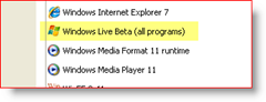 Panou de control, Windows XP, Aplicații instalate, Windows Live Beta (toate programele)