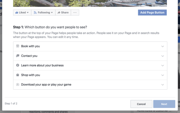 Pasul 1 pentru a crea pagina dvs. de afaceri Facebook butonul de îndemn.