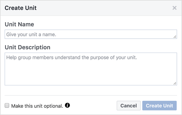 Dați unității de grup Facebook un nume și o descriere. 