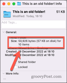 Exemplu de dimensiune a folderului pe un Mac
