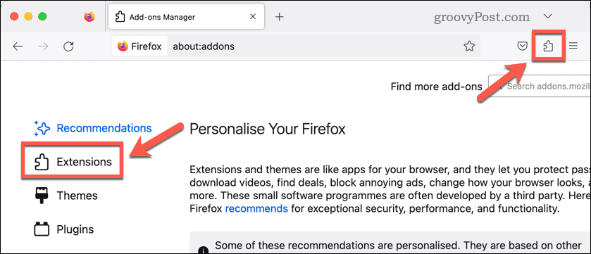 Deschideți extensiile Firefox