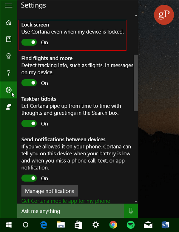 Activează Windows 10 Ecran de blocare Cortana