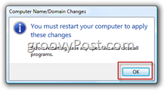 Windows Vista Alăturați-vă unei confirmări de domeniu AD Active Directory pentru a reporni computerul