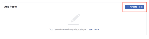 Faceți clic pe Creați o postare pentru a crea o postare întunecată pe Facebook.