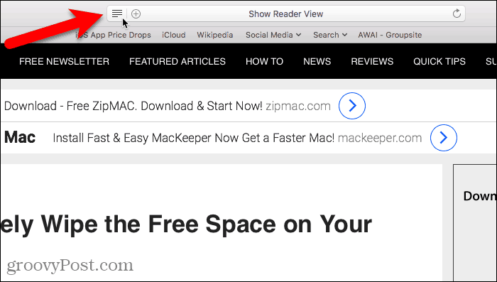 Afișați vizualizarea cititorului în Safari pentru Mac