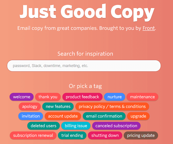 Just Good Copy vă oferă exemple de e-mailuri pentru a începe.