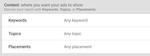 Cum să configurați o campanie de anunțuri YouTube, pasul 30, să setați cuvinte cheie, subiecte și opțiuni de destinații de plasare