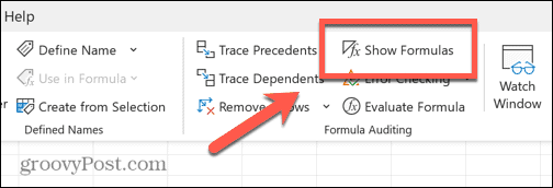 butonul Excel Show Formula este deselectat