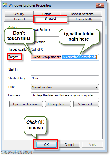 Modificați folderul Windows Explorer implicit