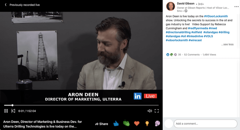 Exemplu video live LinkedIn