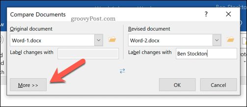 Opțiuni suplimentare pentru a compara documentele Microsoft Word
