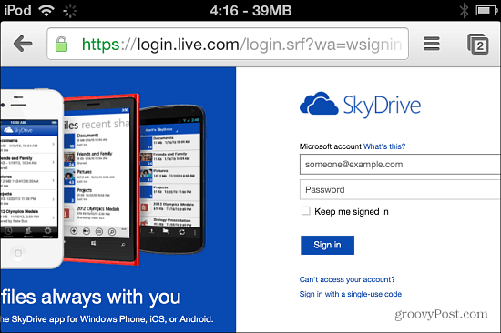Conectați-vă la SkyDrive