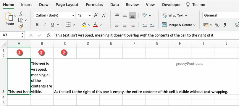 Un exemplu de diverse formate de ambalare a textului în Excel