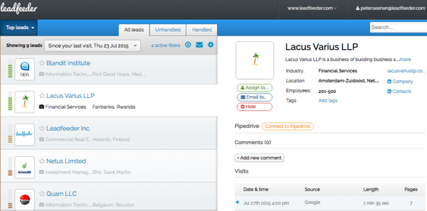 Leader folosește datele dvs. Google Analytics pentru a afișa detalii despre vizitatorii site-ului dvs. web.