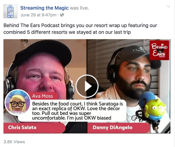 Co-gazdele din spatele urechilor împărtășesc o bogăție de cunoștințe despre toate lucrurile Disney în emisiunea lor Facebook Live.