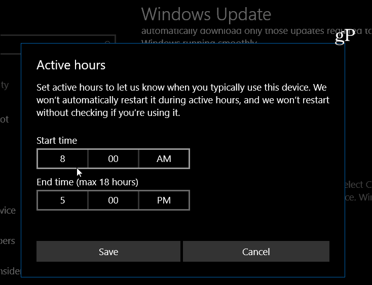 Windows 10 a setat Orele active