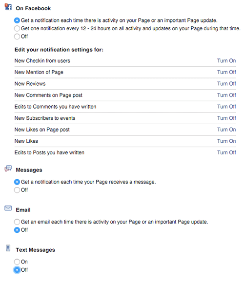 setări de notificare a paginilor facebook pe desktop