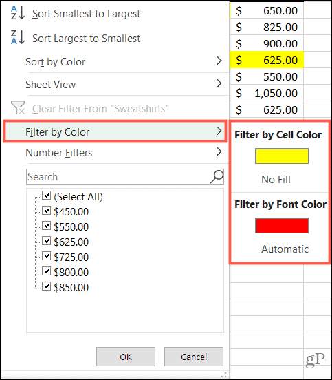 Filtrează după culoare în Excel