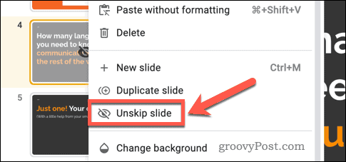 Dezactivarea diapozitivelor din Google Slides
