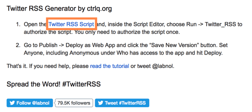 script generator twitter rss