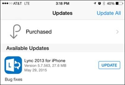 Lync pentru iPhone Update