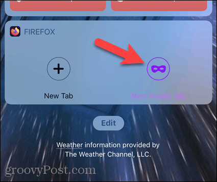 Atingeți fila privată nouă pe widgetul Firefox în iOS