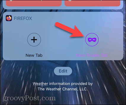 Atingeți Filă privată nouă pe widgetul Firefox în iOS