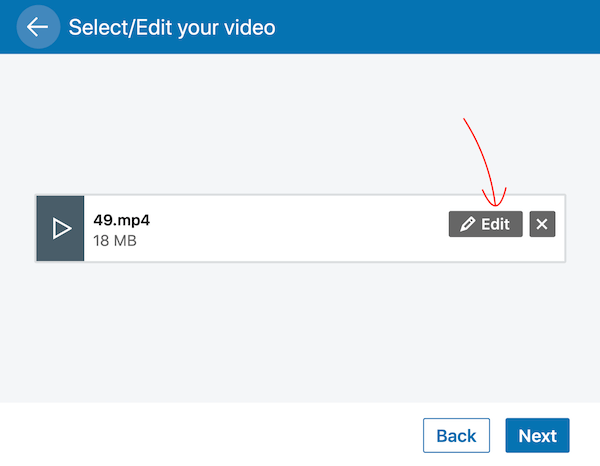 Butonul Editați în postarea video LinkedIn