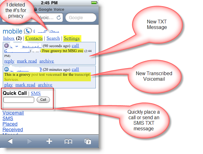 Inbox poștală Google Voice Mobile