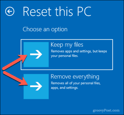 Opțiuni pentru resetarea unui computer Windows 10