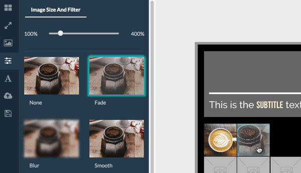 Faceți clic pe imagine pentru a afișa dimensiunea imaginii și opțiunile de filtrare.