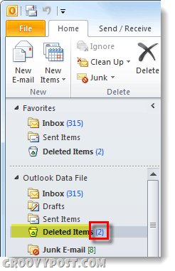 Outlook folderul de articole șterse 2010